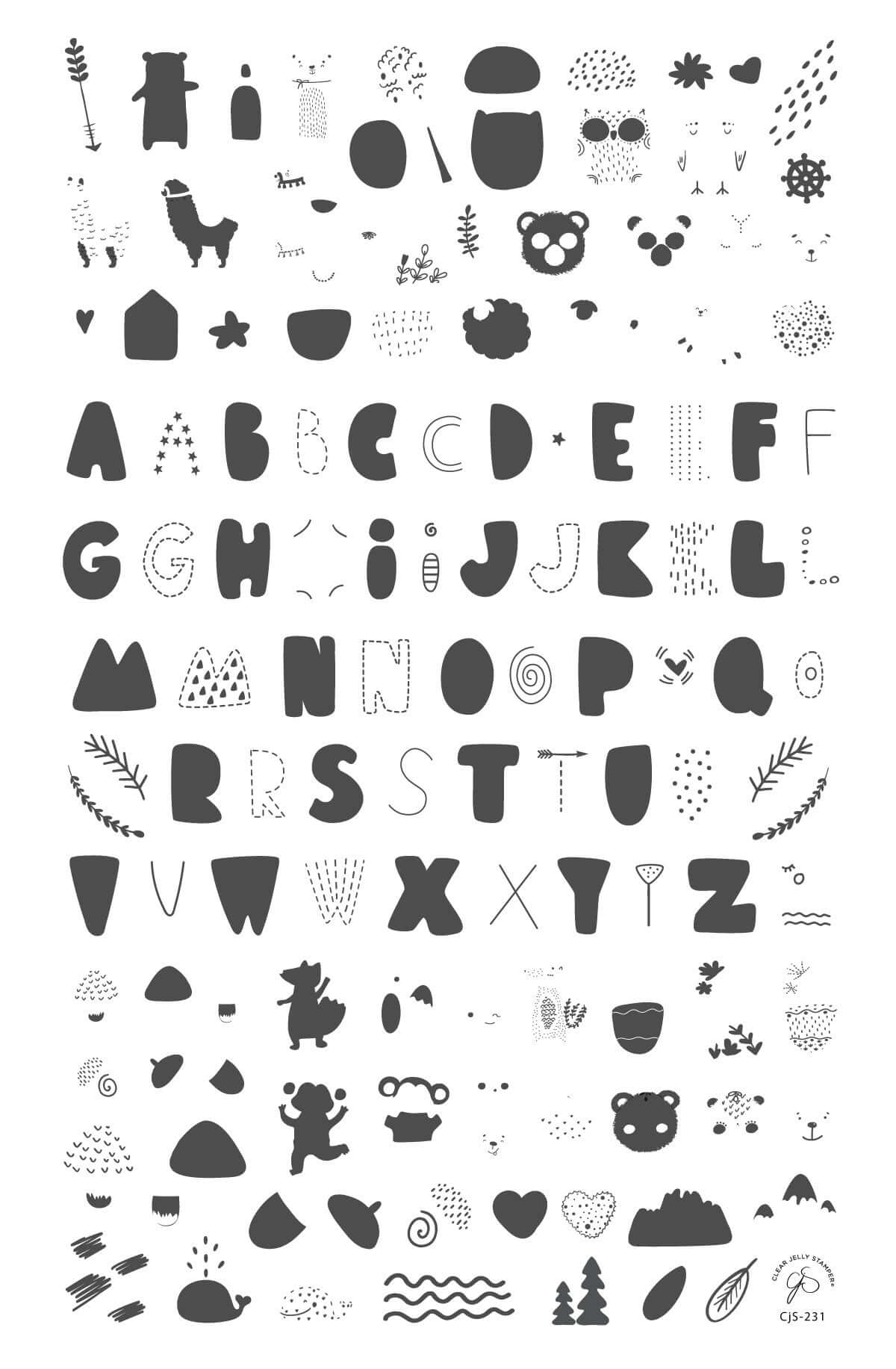 layered-nail-art-stamping-plate-with-forest-themed-alphabet-letters-animals-leaves-acorns