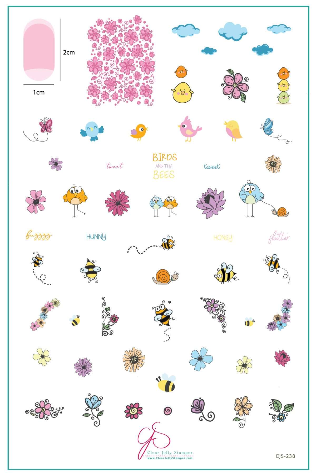 layered-nail-art-stamping-plate-inspo-card-with-colorful-nail-art-designs-of-birds-bees-flowers-and-words-for-nail-art
