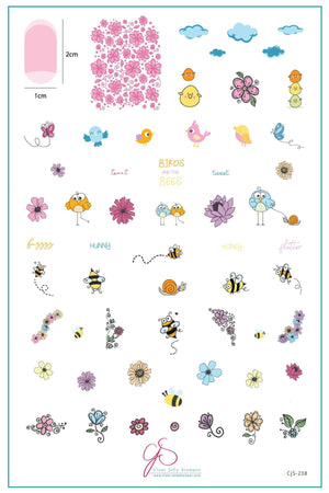 Birds And The Bees (CjS-238) Steel Nail Art Stamping Plate