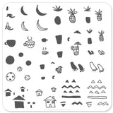 Summer Drinks and Fruit Doodle (CjS-20) - Steel Nail Art Stamping Plate 6x6 Clear Jelly Stamper 