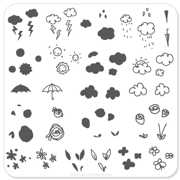 Flower and Sky Doodle (CjS-21) - Steel Nail Art Stamping Plate 6x6 Clear Jelly Stamper 