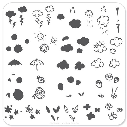 Flower and Sky Doodle (CjS-21) - Steel Nail Art Stamping Plate 6x6 Clear Jelly Stamper 