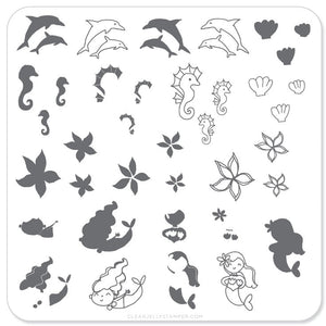 Mermaid Doodle 2 (CjS-25) - Steel Nail Art Stamping Plate 6x6 Clear Jelly Stamper 