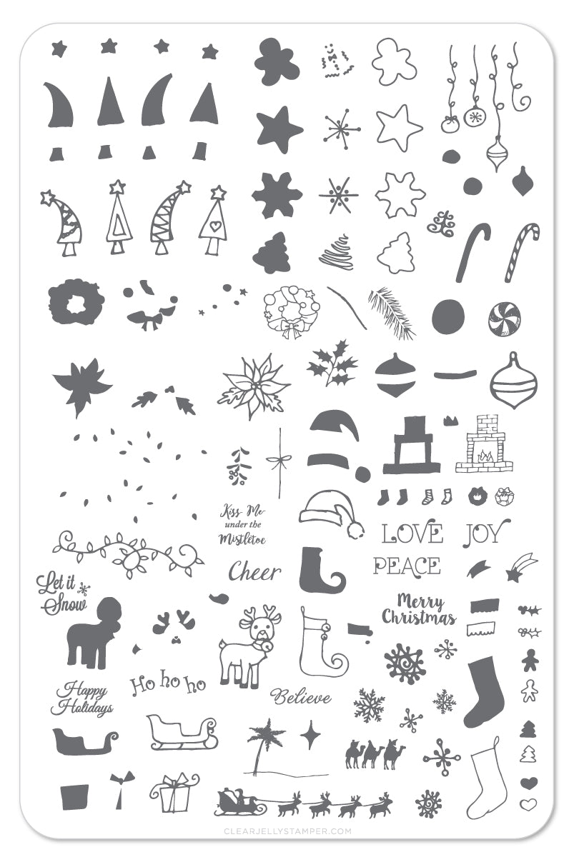 Under the Mistletoe (CjSC-10) - Upadaisy - Steel Nail Art Stamping Plate 14 x 9 Clear Jelly Stamper 