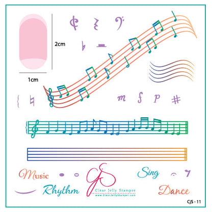 Music and Notes (CjS-11) - Steel Nail Art Stamping Plate 6x6 Clear Jelly Stamper Plate 