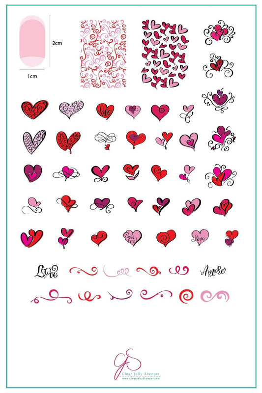 layered-nail-art-stamping-plate-inspo-card-showing-colorful-designs-of-hearts-swirls-and-words-for-nail-art