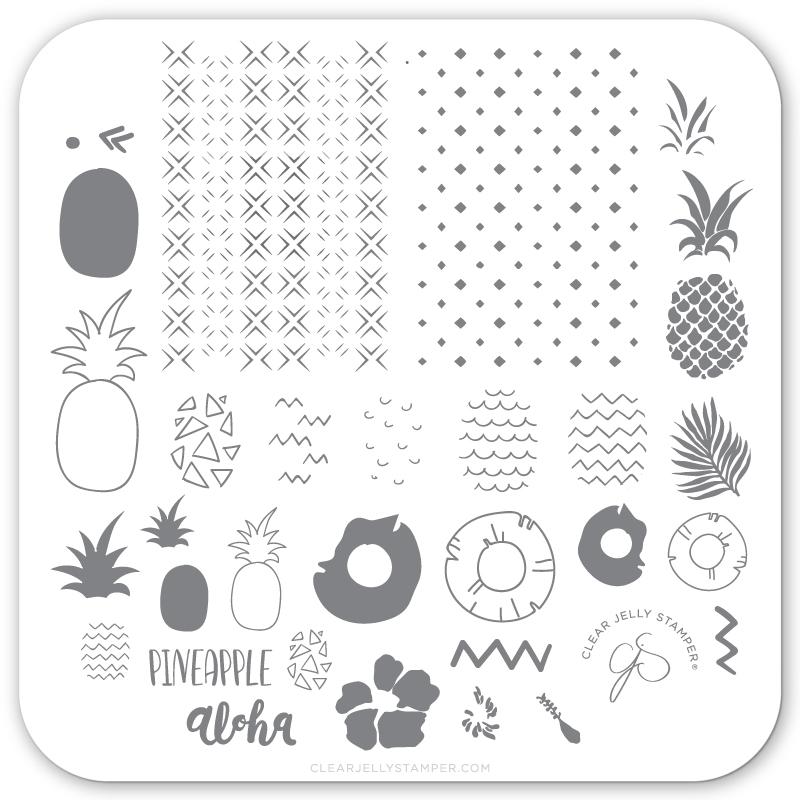 Pineapple Pizazz (CjS-130) Steel Nail Art Stamping Plate 6x6 Clear Jelly Stamper 