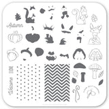 Foxy Fall (CjS-136) Steel Nail Art Stamping Plate 6x6 Clear Jelly Stamper 