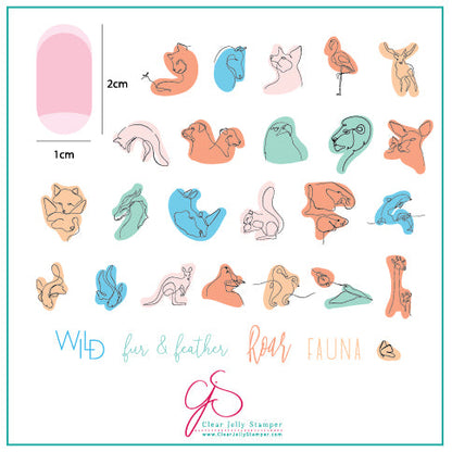 Mod Life Series - Wildlife (CjS-139) Steel Nail Art Stamping Plate 8 x 8 Clear Jelly Stamper Plate 