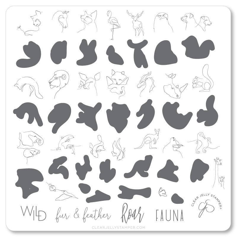 Mod Life Series - Wildlife (CjS-139) Steel Nail Art Stamping Plate 8 x 8 Clear Jelly Stamper 