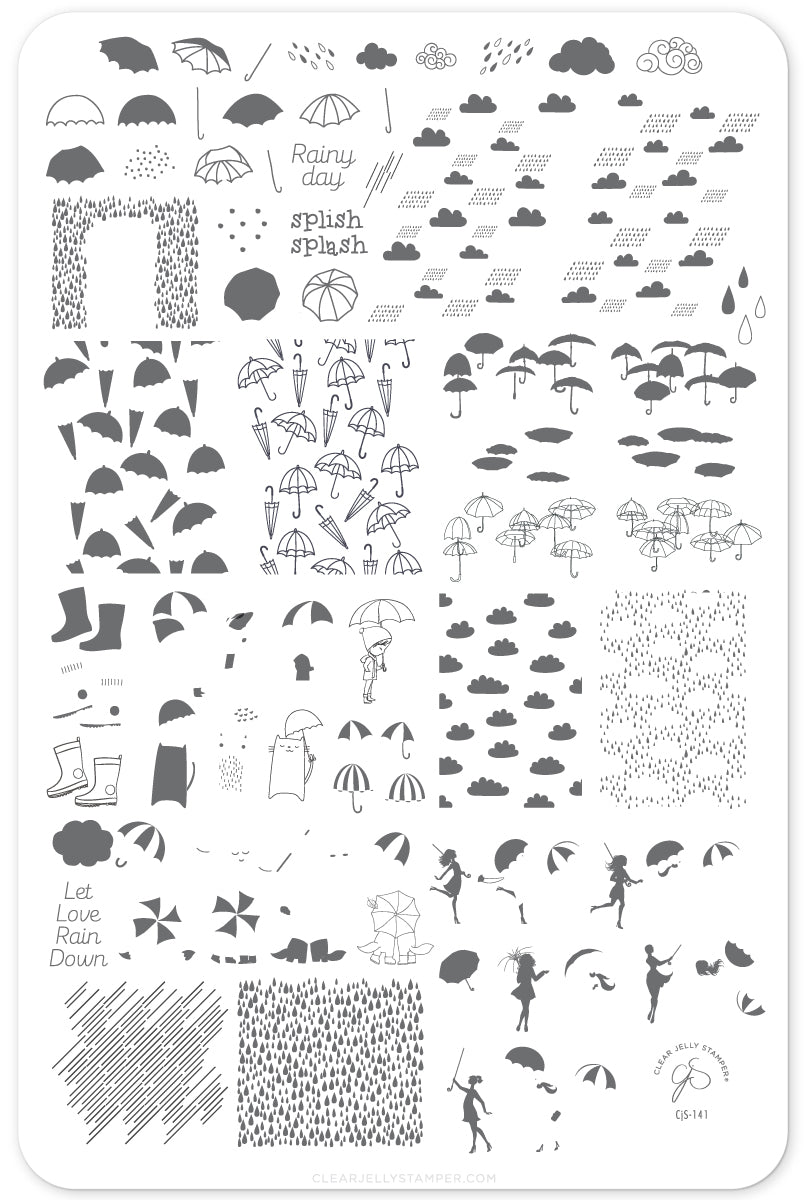 Splish Splash (CjS-141) Steel Nail Art Stamping Plate 14 x 9 Clear Jelly Stamper 