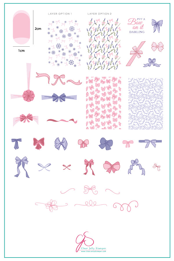 Put a Bow on it, Darling (CjS-147) Steel Nail Art Stamping Plate 14 x 9 Clear Jelly Stamper 