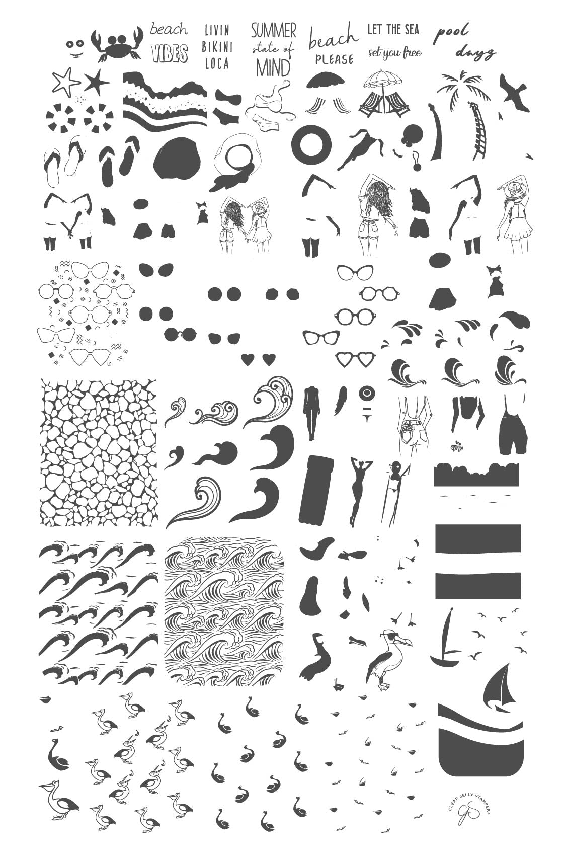 Beach Day! (CjS-159) Steel Stamping Plate 14 x 9 Clear Jelly Stamper 