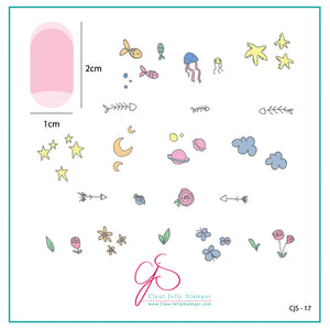 MINI Sea and Stars Doodle (CjS-17) - Steel Nail Art Stamping Plate 6x6 Clear Jelly Stamper Plate 