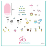 MINI Summer Drinks and Fruits Doodle (CjS-18) - Steel Nail Art Stamping Plate 6x6 Clear Jelly Stamper Plate 