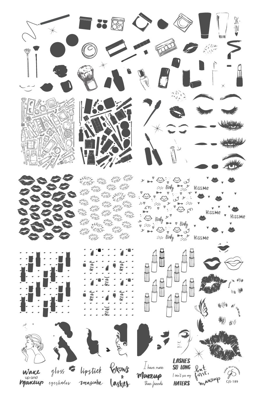 But First, Makeup (CjS-189) Steel Stamping Nail Art Plate 14 x 9 Clear Jelly Stamper 