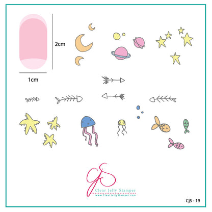 Sea and Stars Doodle (CjS-19) - Steel Nail Art Stamping Plate 6x6 Clear Jelly Stamper Plate 