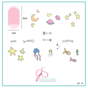 Sea and Stars Doodle (CjS-19) - Steel Nail Art Stamping Plate 6x6 Clear Jelly Stamper Plate 