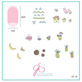 Summer Drinks and Fruit Doodle (CjS-20) - Steel Nail Art Stamping Plate 6x6 Clear Jelly Stamper Plate 