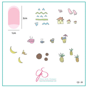 Summer Drinks and Fruit Doodle (CjS-20) - Steel Nail Art Stamping Plate 6x6 Clear Jelly Stamper Plate 