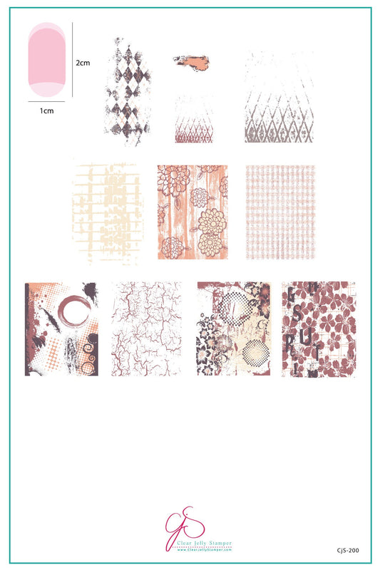 Grunge Series - Textures (CjS-200) Steel Stamping Nail Art Plate 14 x 9 Clear Jelly Stamper 