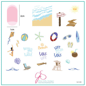 Lake Life (CjS-208) Steel Stamping Nail Art Plate 8 x 8 Clear Jelly Stamper 