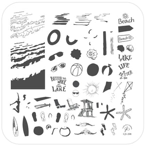 Lake Life (CjS-208) Steel Stamping Nail Art Plate 8 x 8 Clear Jelly Stamper 