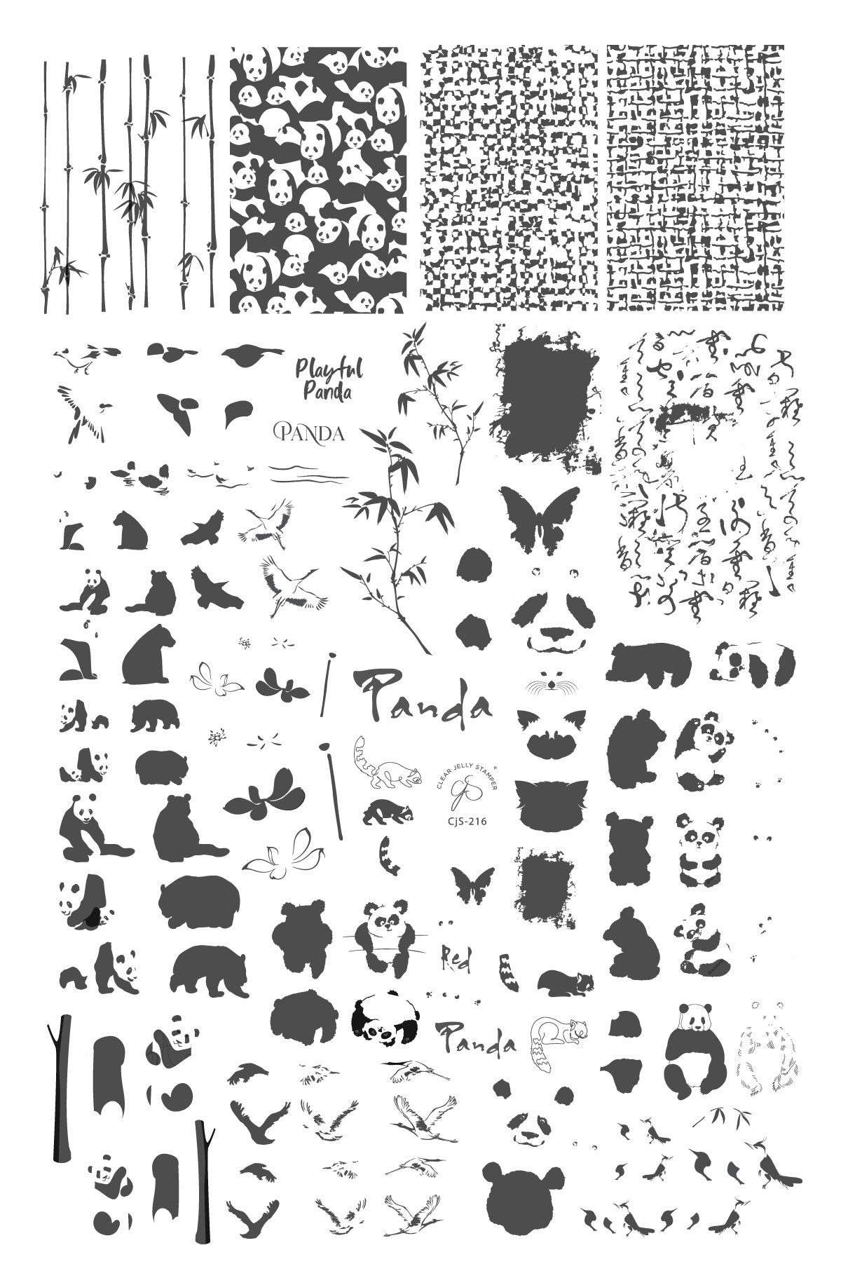 Playful Panda (CjS-216) Steel Nail Art Layered Stamping Plate