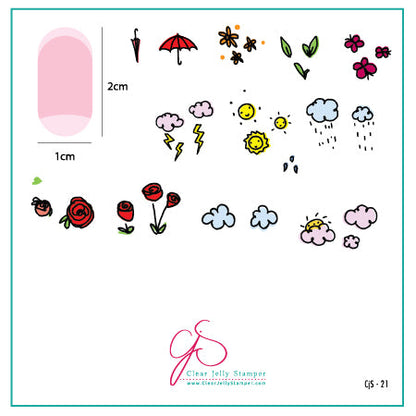 Flower and Sky Doodle (CjS-21) - Steel Nail Art Stamping Plate 6x6 Clear Jelly Stamper Plate 