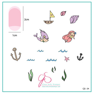 Mermaid Doodle 1 (CjS-24) - Steel Nail Art Stamping Plate 6x6 Clear Jelly Stamper Plate 