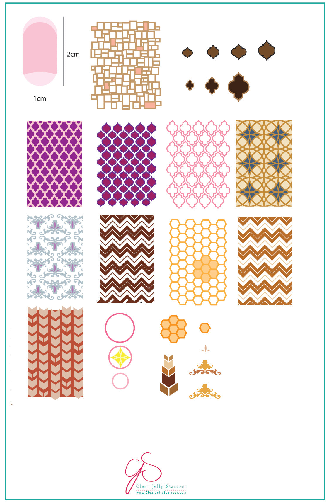 Geo-Licious (CjS-28) - Steel Nail Art Stamping Plate 14 x 9 Clear Jelly Stamper Plate 