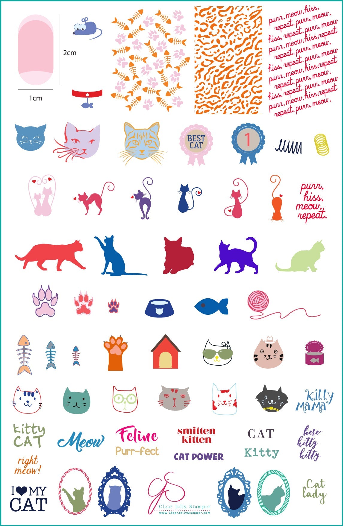Here Kitty Kitty! (CjS-55) Steel Nail Art Stamping Plate 14 x 9 Clear Jelly Stamper Plate 
