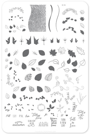 Forever Autumn (CjS-86) Steel Nail Art Stamping Plate 14 x 9 Clear Jelly Stamper 