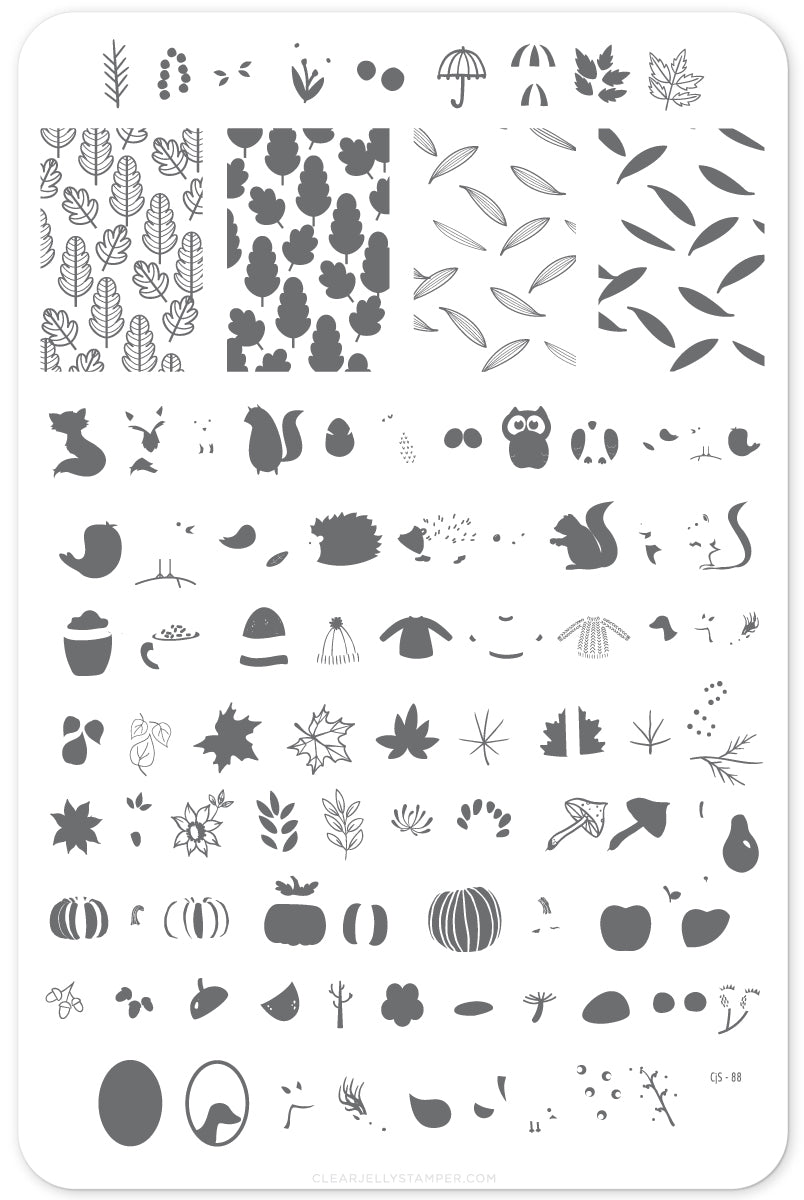 All About Autumn (CjS-88) Steel Nail Art Stamping Plate 14 x 9 Clear Jelly Stamper 