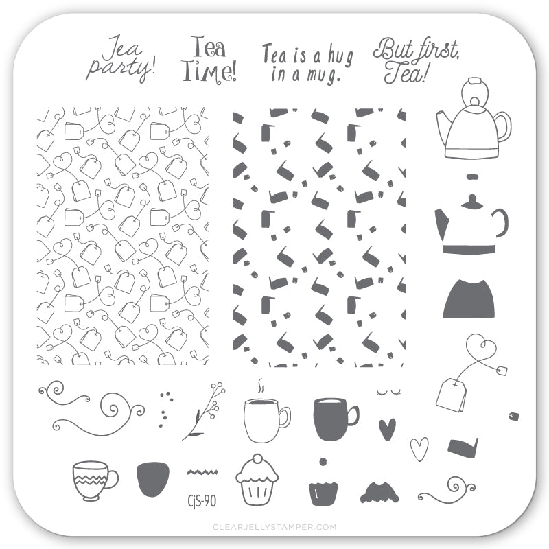 Steeped (CjS-90) Steel Nail Art Stamping Plate 6x6 Clear Jelly Stamper 