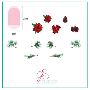 Pines and Poinsettias (CjSC-08) - Steel Nail Art Stamping Plate 6x6 Clear Jelly Stamper Plate 