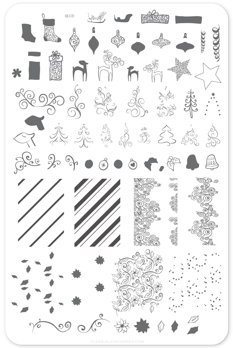 Baubles & Bells (CjS C-21) Steel Nail Art Stamping Plate 14 x 9 Clear Jelly Stamper 