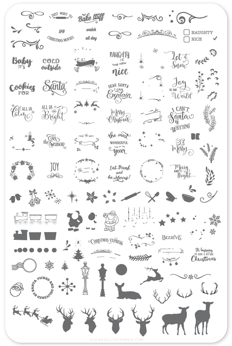 Christmas Express (CjS C-29) Steel Nail Art Stamping Plate 14 x 9 Clear Jelly Stamper 