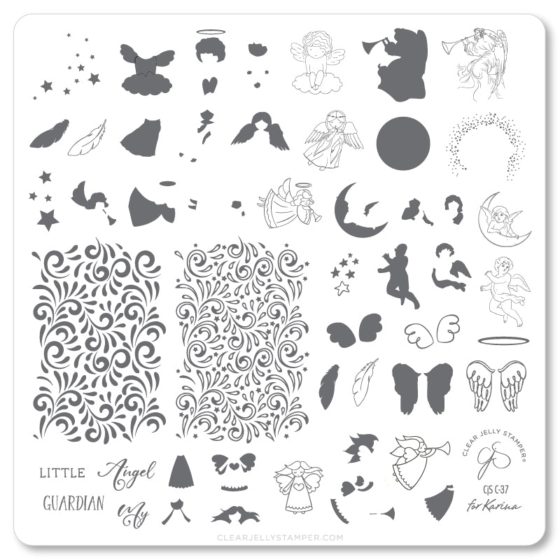 Angelic (CjS C-37) Steel Nail Art Stamping Plate 8 x 8 Clear Jelly Stamper 