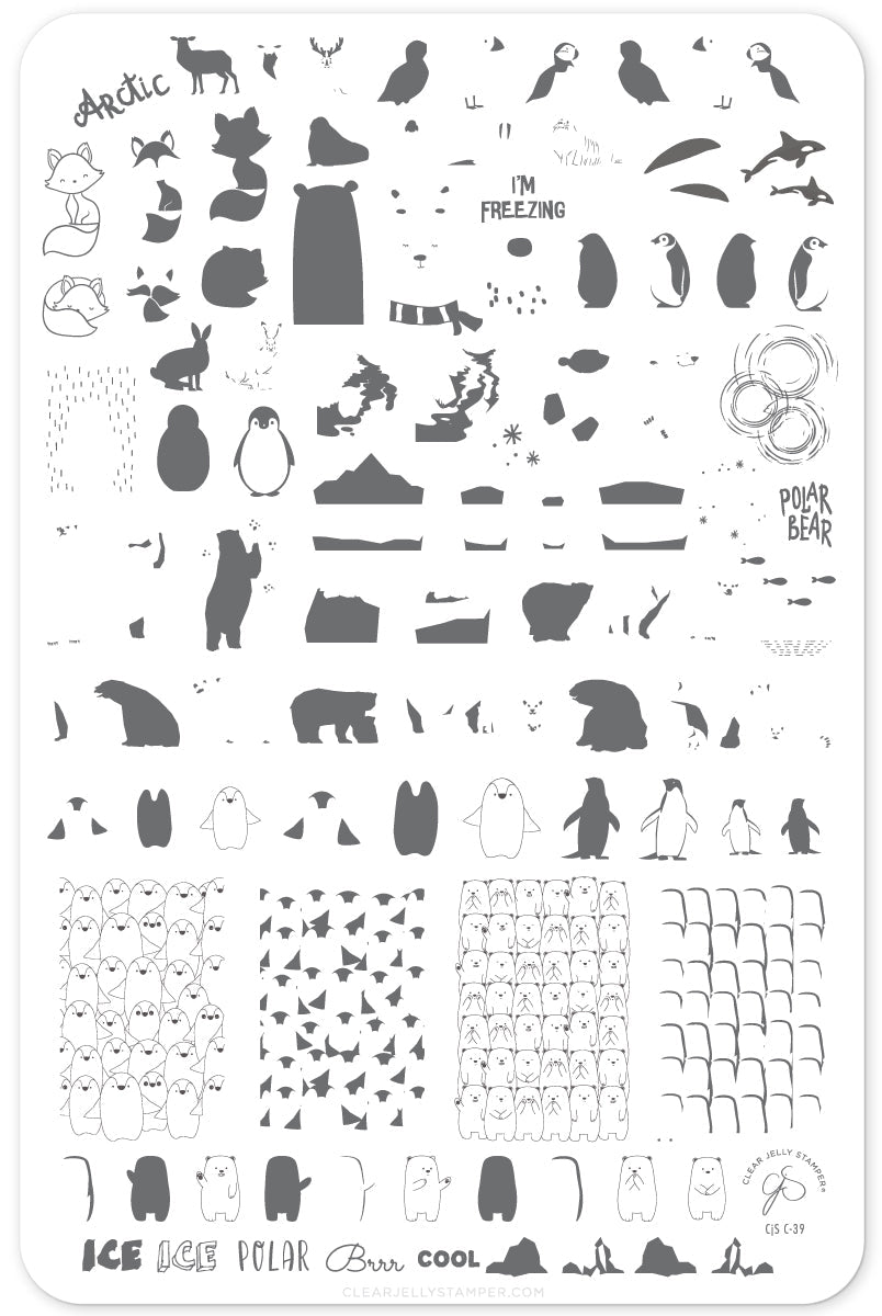 Arctic Holiday (CjS C-39) Steel Nail Art Stamping Plate 14 x 9 Clear Jelly Stamper 