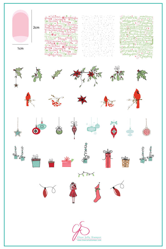 Mistletoe Wishes (CjS C-47) Steel Nail Art Stamping Plate 14 x 9 Clear Jelly Stamper 