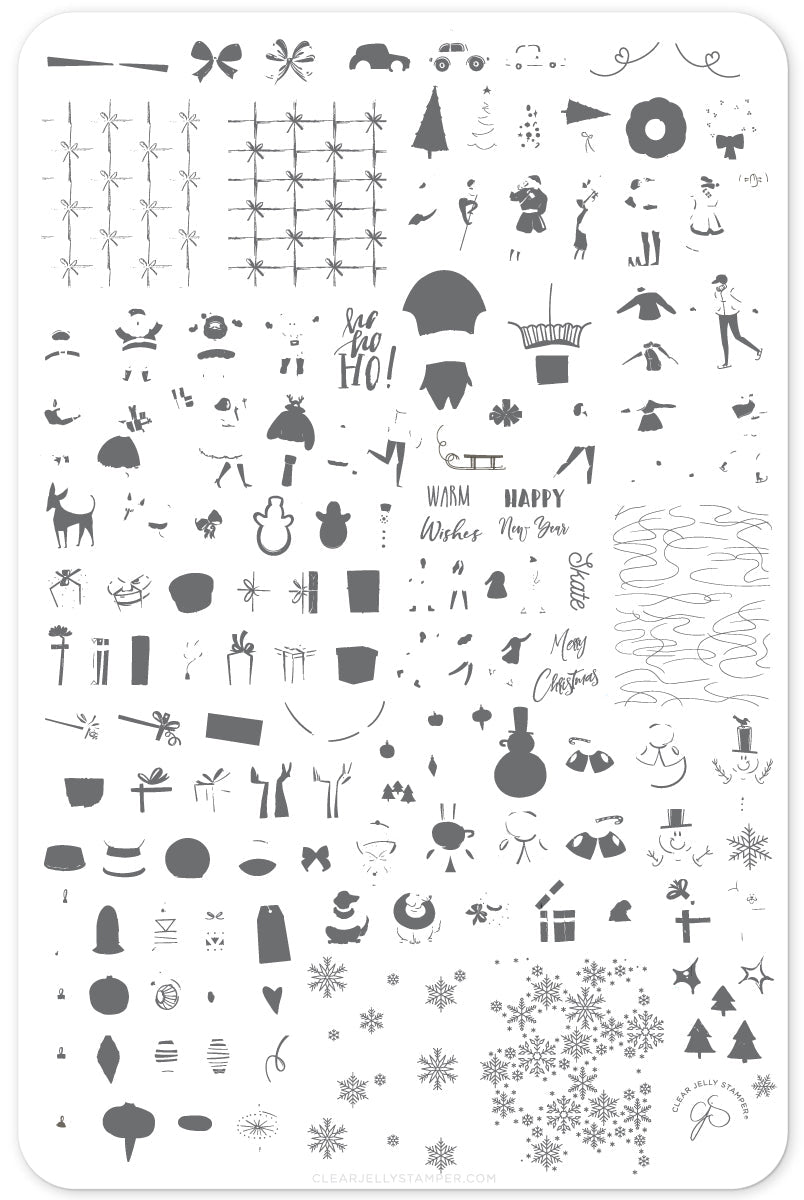 Christmas in the Park (CjS C-49) Steel Nail Art Stamping Plate 14 x 9 Clear Jelly Stamper 