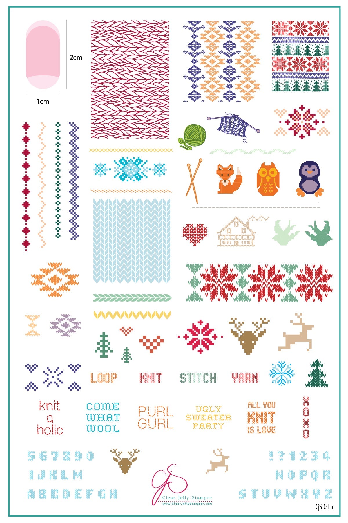 Purl Gurl (CjSC-15) - Steel Nail Art Stamping Plate 14 x 9 Clear Jelly Stamper 