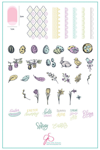 Bunny Kisses (CjS H-29) Steel Stamping Plate 14 x 9 Clear Jelly Stamper Plate 