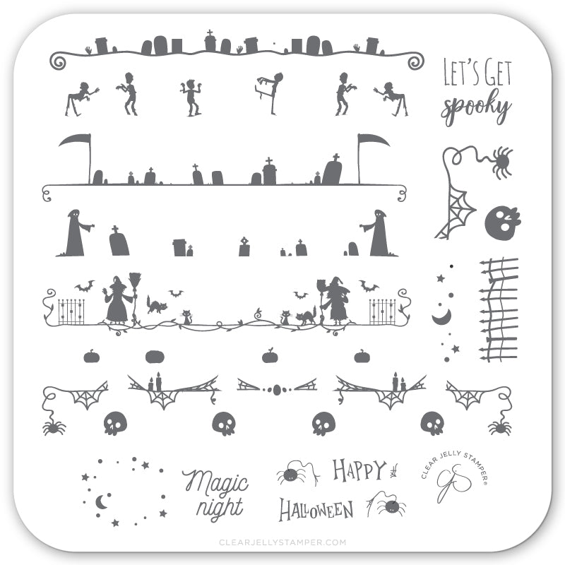 Let's Get Spooky! (CjSH-41) Steel Stamping Plate 6x6 Clear Jelly Stamper 