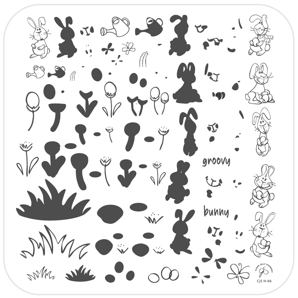 Groovy Bunny (CjSH-66) Steel Stamping Plate 8 x 8 Clear Jelly Stamper 
