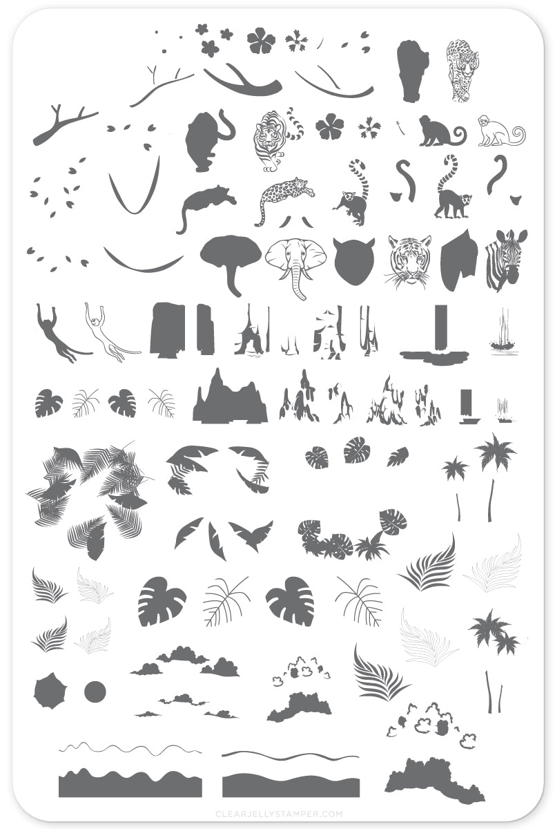 Suzie's Welcome to the Jungle (CjS LC-34) Steel Stamping Plate 14 x 9 Clear Jelly Stamper 