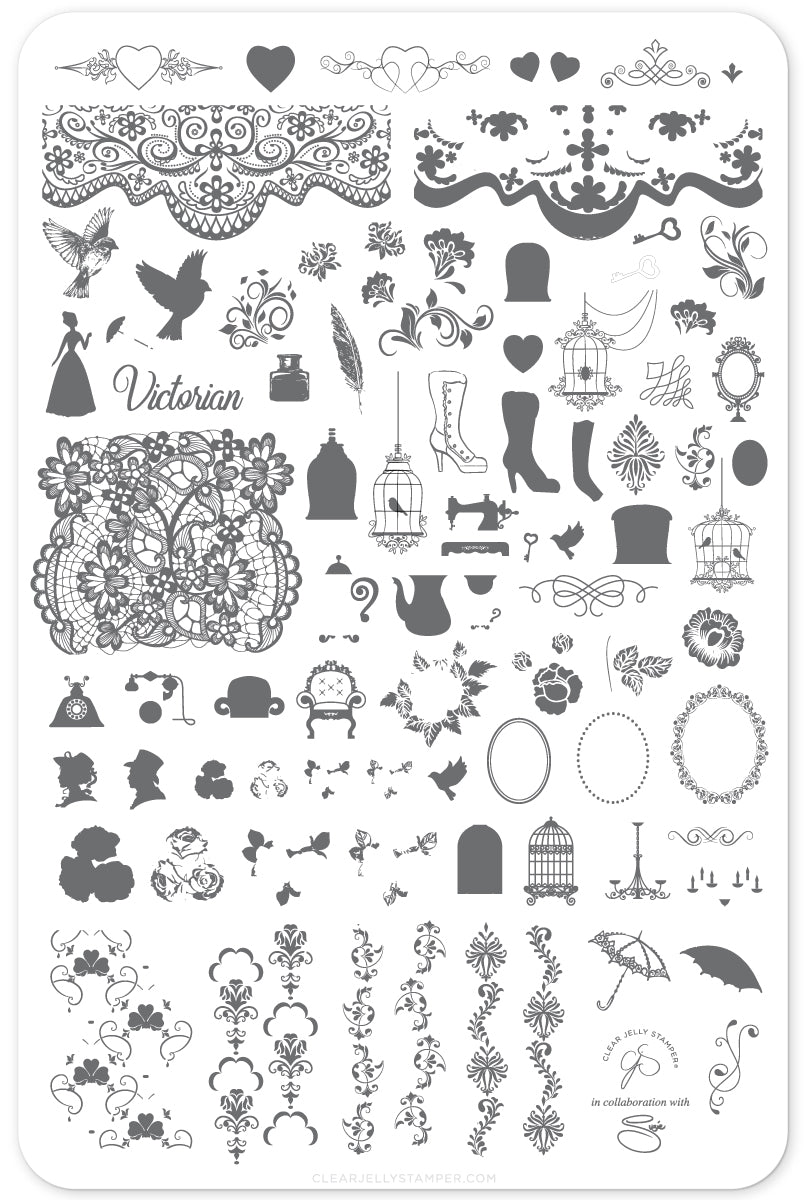 Suzie's Victorian Plate (CjS LC-45) Steel Stamping Plate 14 x 9 Clear Jelly Stamper 
