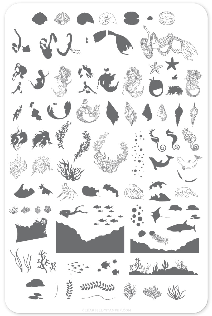 Suzie's Mermaid & Things (CjS LC-48 ) Steel Stamping Plate 14 x 9 Clear Jelly Stamper 