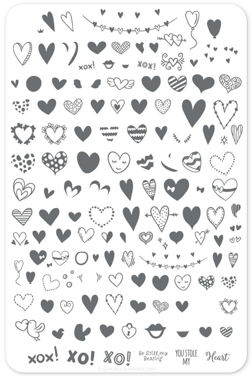 layered-nail-art-stamping-plate-showing-designs-of-hearts-xo-lips-and-words-for-nail-art